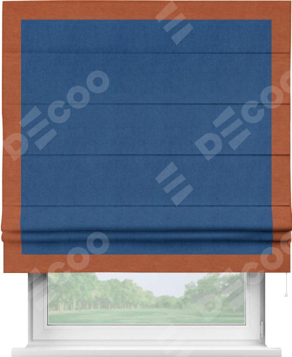 Римская штора «Кортин» с кантом Чесс, для проема, ткань вельвет синий