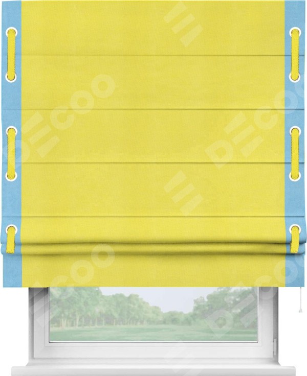 Римская штора «Кортин» с кантом Стрим Дуо (люверсы с пояском), для проема, ткань вельвет cветло-желтый