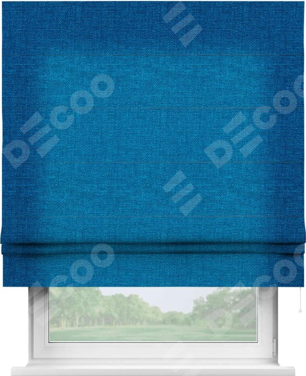 Римская штора «Кортин» для проема, ткань лён синий