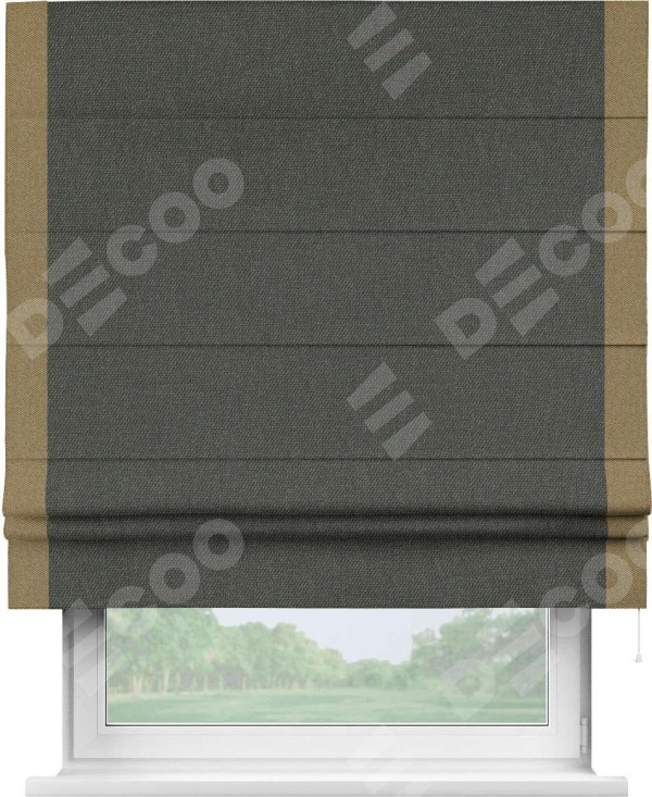 Римская штора «Кортин» с кантом Стрим Дуо, для проема, ткань лён димаут, графитово-серый