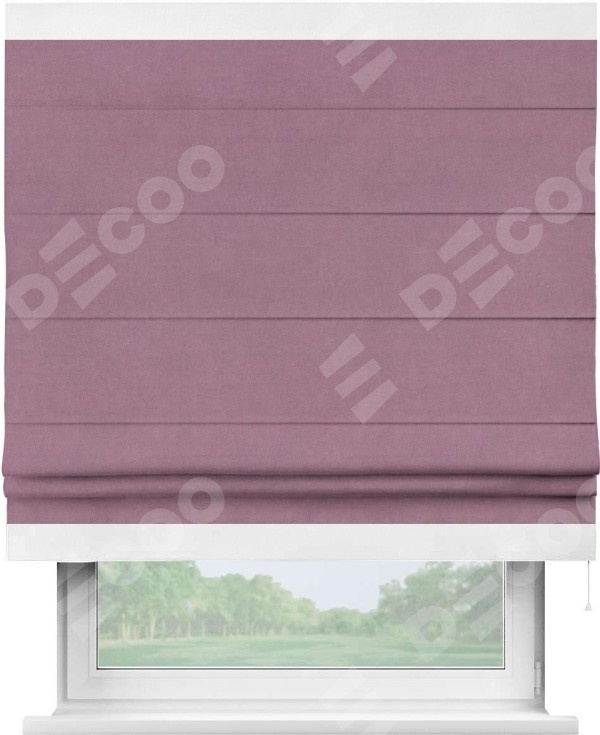 Римская штора «Кортин» с кантом Горизонт, для проема, ткань вельвет лиловый