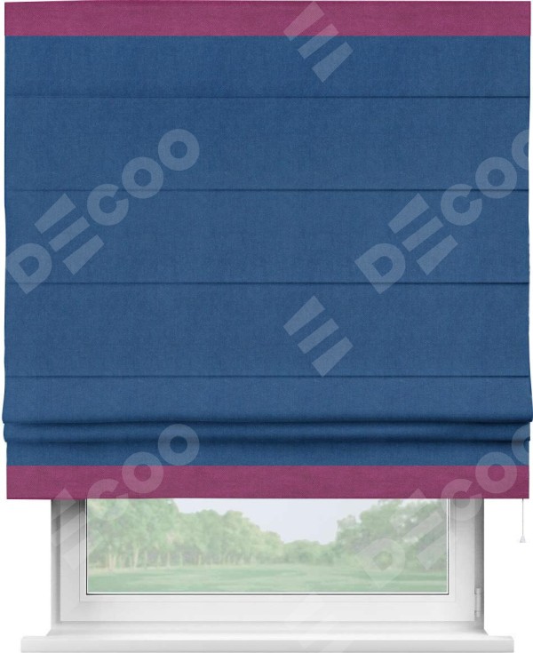 Римская штора «Кортин» с кантом Горизонт, для проема, ткань вельвет синий