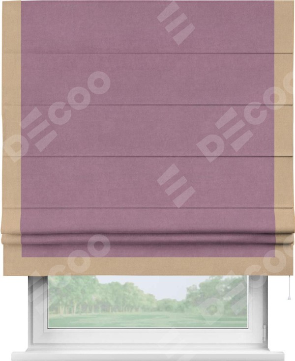Римская штора «Кортин» с кантом Виктория, для проема, ткань вельвет лиловый
