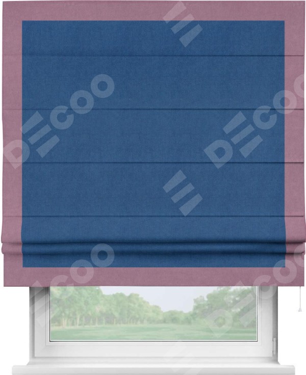 Римская штора «Кортин» с кантом Чесс, для проема, ткань вельвет синий