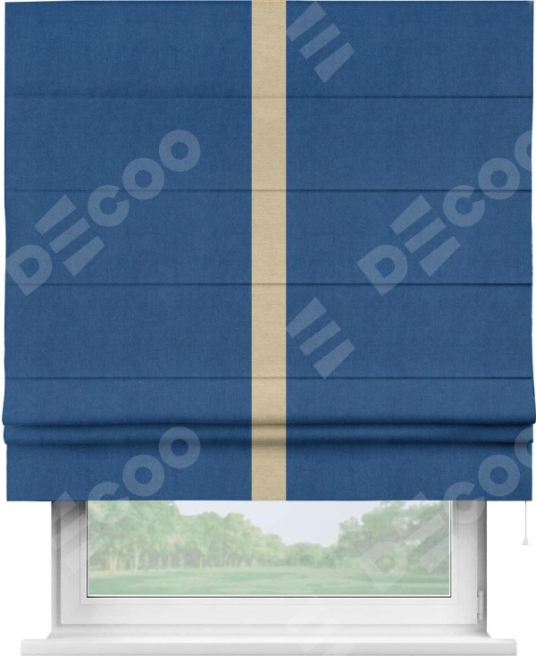 Римская штора «Кортин» с кантом Хайвэй, для проема, ткань вельвет синий