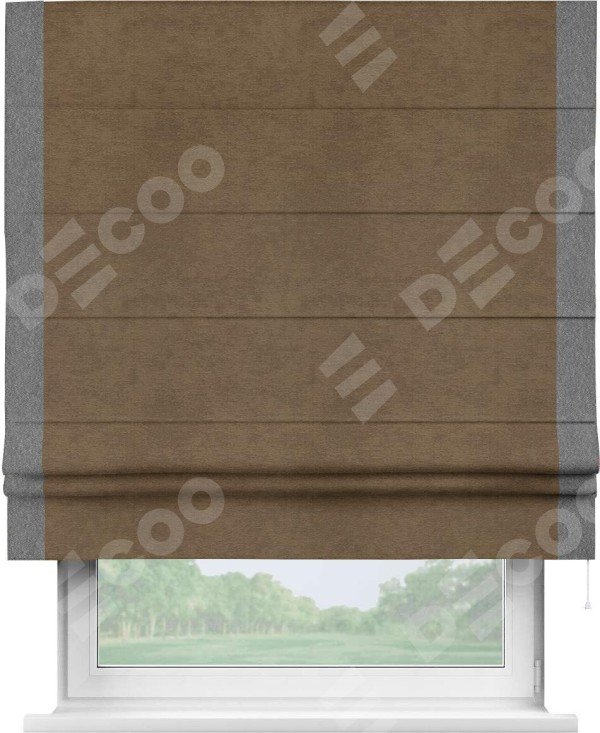 Римская штора «Кортин» с кантом Стрим Дуо, для проема, ткань софт однотонный бронзовый