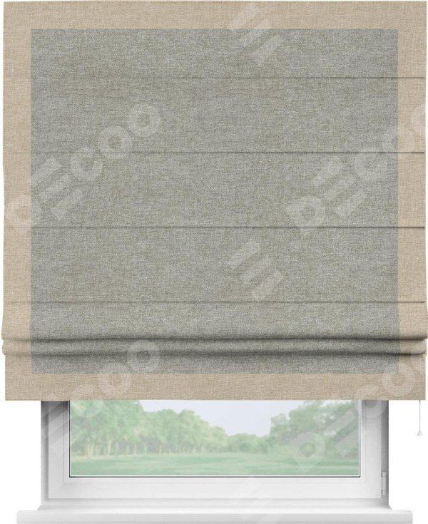 Римская штора «Кортин» с кантом Чесс, для проема, ткань лён кашемир серый