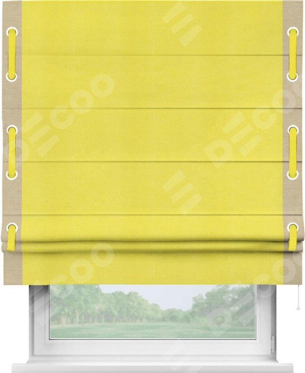 Римская штора «Кортин» с кантом Стрим Дуо (люверсы с пояском), для проема, ткань вельвет cветло-желтый