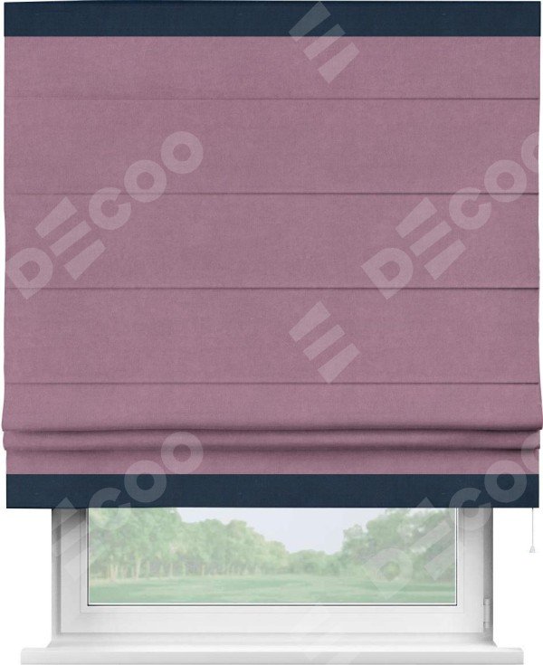 Римская штора «Кортин» с кантом Горизонт, для проема, ткань вельвет лиловый