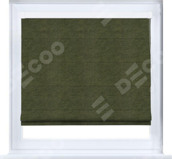 Римская штора «Кортин» кассетная, ткань софт однотонный зелёный