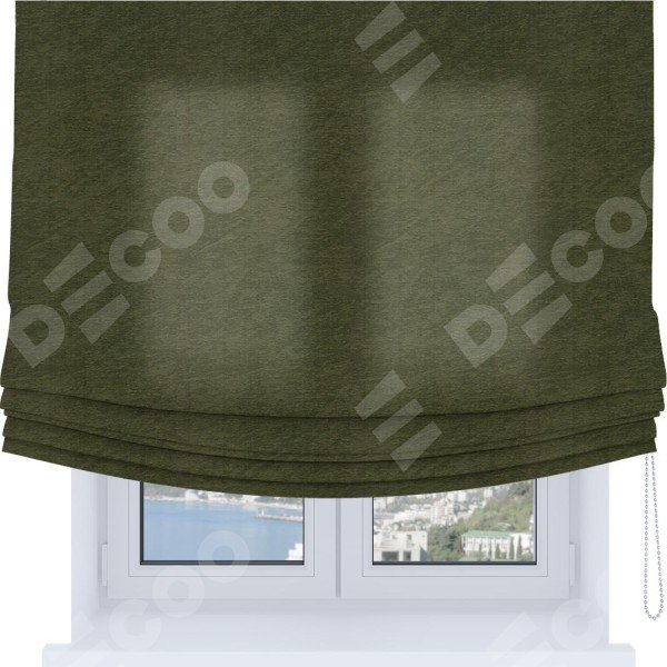 Римская штора Soft с мягкими складками, ткань софт однотонный зелёный