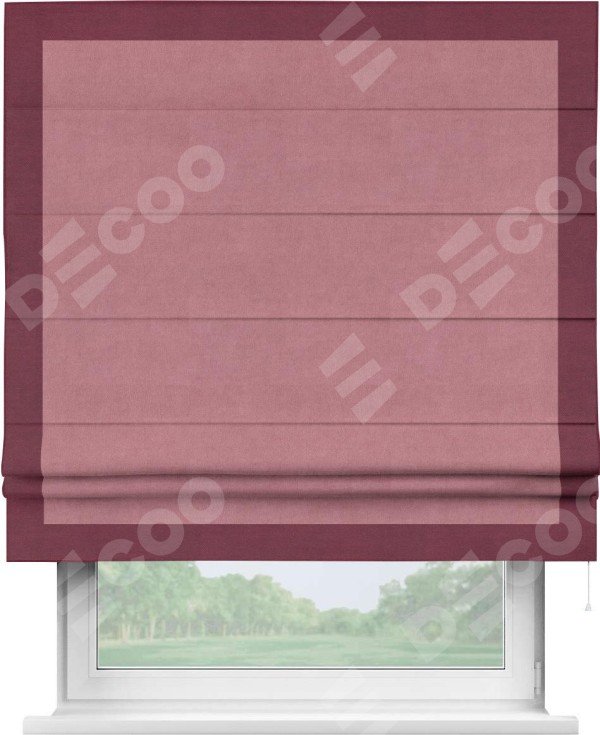 Римская штора «Кортин» с кантом Чесс, для проема, ткань вельвет брусника