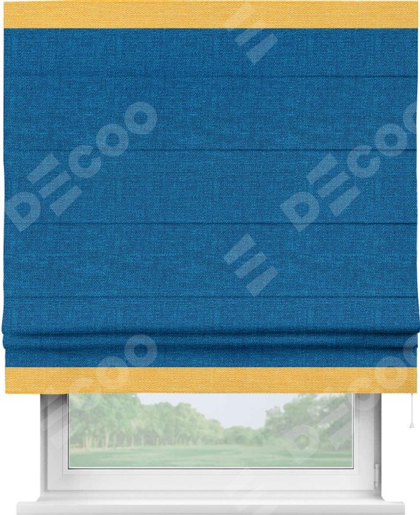 Римская штора «Кортин» с кантом Горизонт, для проема, ткань лён синий