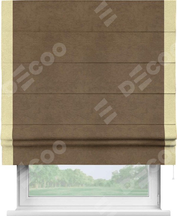 Римская штора «Кортин» с кантом Стрим Дуо, для проема, ткань софт однотонный бронзовый